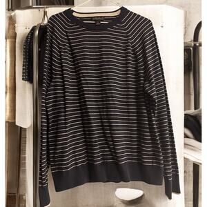 Banana Republic‎ Pullover Sweater Crew Neck Mens L Navy Striped Cotton Cashmere